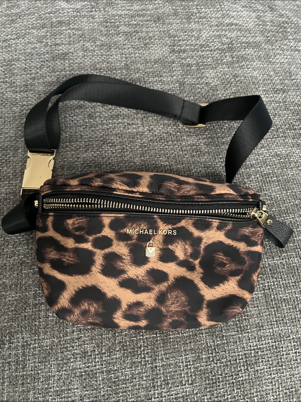 Michael Kors Leopard Print Crossbody Belt Bag in Brown and Black